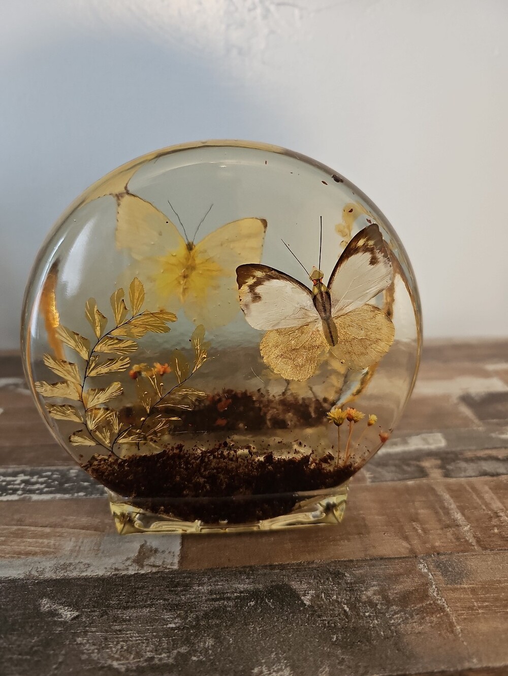 Vintage 1960s LUCITE RESIN NAPKIN HOLDER WITH PRESSED FLOWERS AND BUTTERFLIES